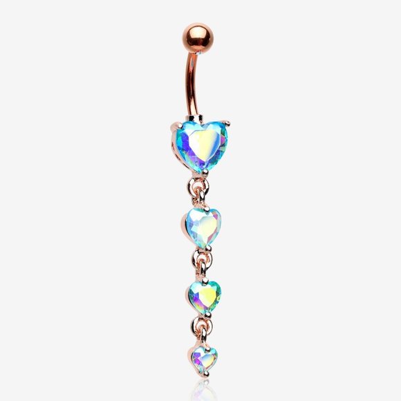 Rose Gold Radiant Heart Sparkle Cascade Chandelier Belly Button Ring - Picture 1 of 4